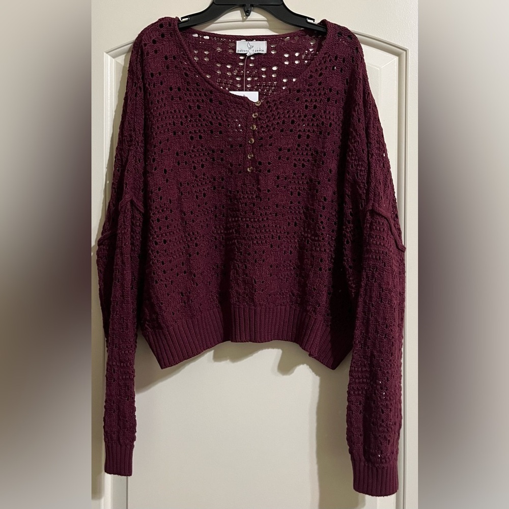 NWT Patrons of Peace Women’s Garnet Crochet Cropped Sweater Boho Medium